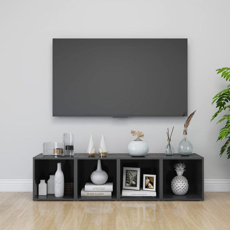 Tv-meubelen 4 st 37x35x37 cm spaanplaat hoogglans grijs MeubelReus