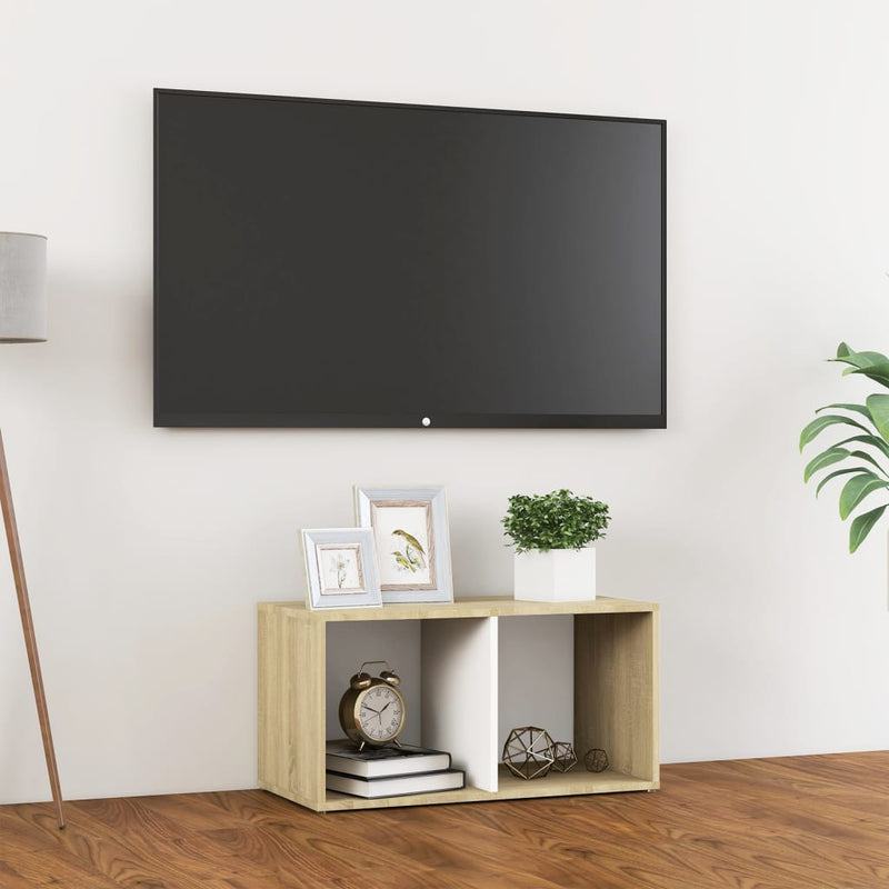 Tv-meubel 72x35x36,5 cm spaanplaat wit en sonoma eikenkleurig