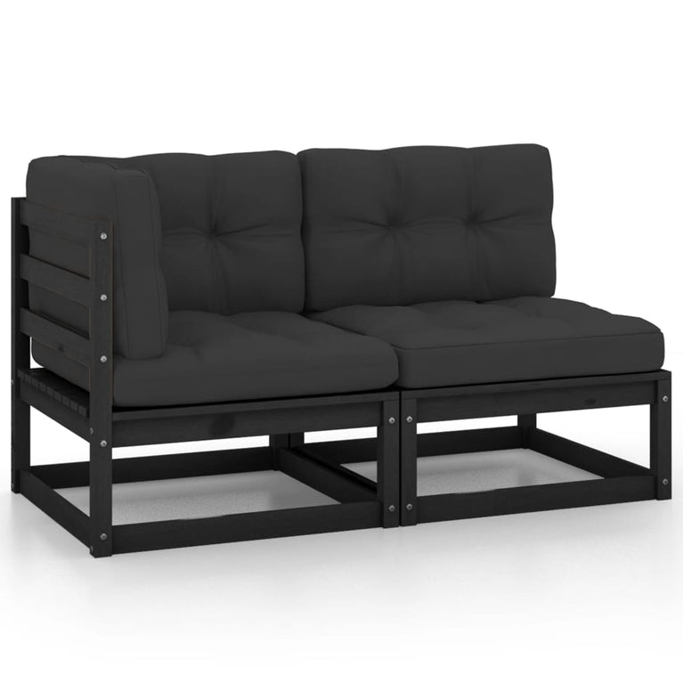 2-delige Loungeset met kussens massief grenenhout zwart MeubelReus