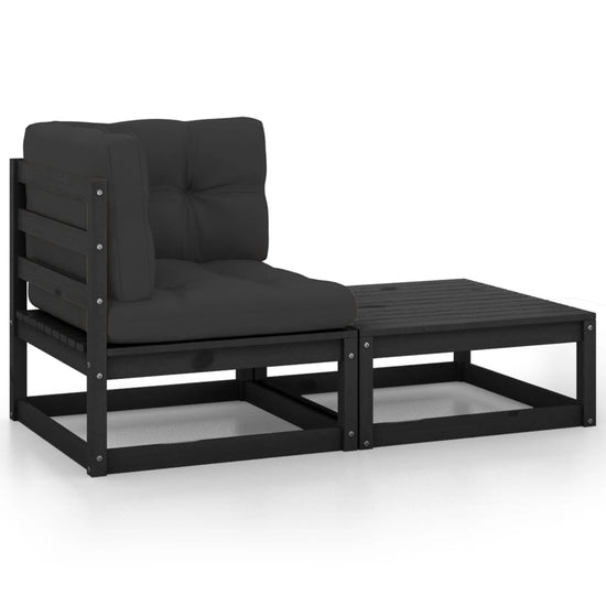2-delige Loungeset met kussens massief grenenhout zwart MeubelReus