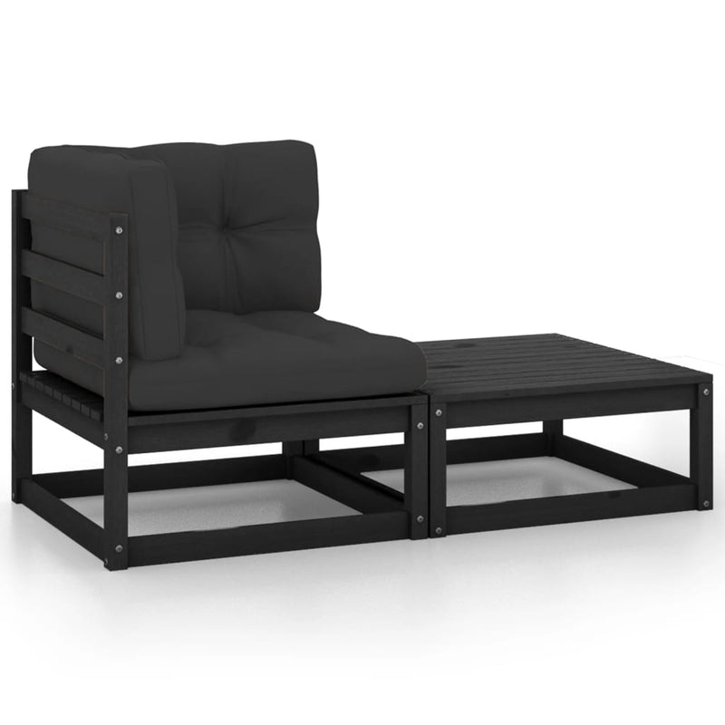 2-delige Loungeset met kussens massief grenenhout zwart MeubelReus