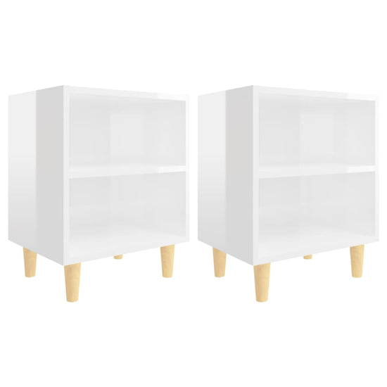 Nachtkastjes 2 st met houten poten 40x30x50 cm hoogglans wit MeubelReus