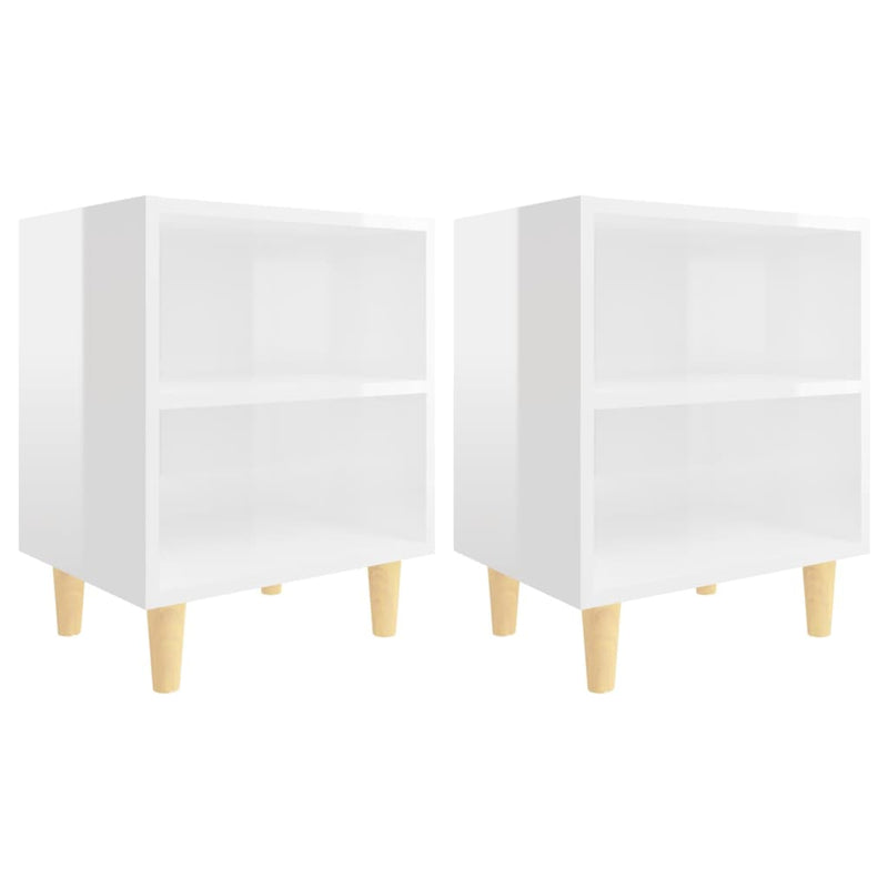 Nachtkastjes 2 st met houten poten 40x30x50 cm hoogglans wit MeubelReus