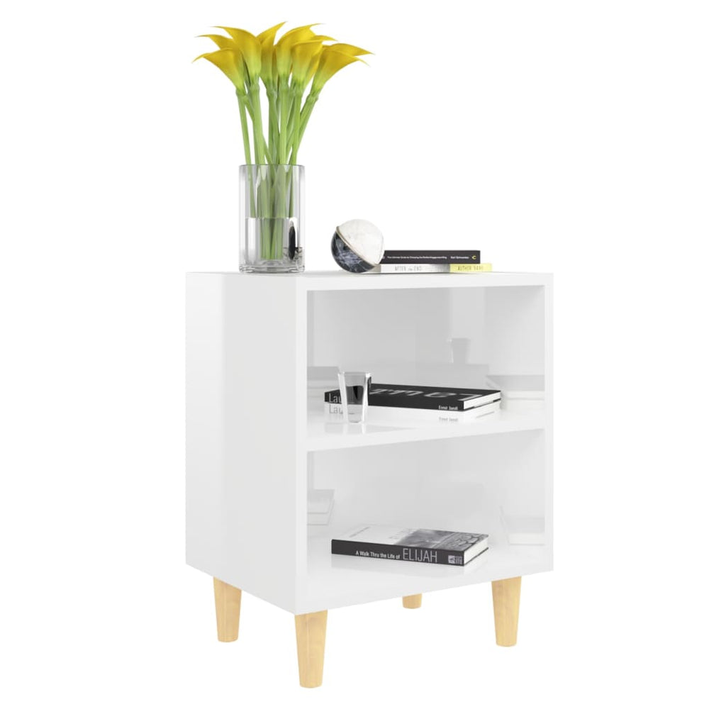 Nachtkastjes 2 st met houten poten 40x30x50 cm hoogglans wit MeubelReus