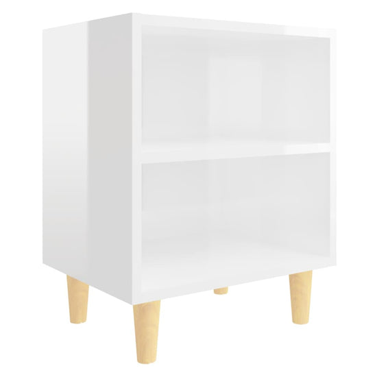 Nachtkastjes 2 st met houten poten 40x30x50 cm hoogglans wit MeubelReus
