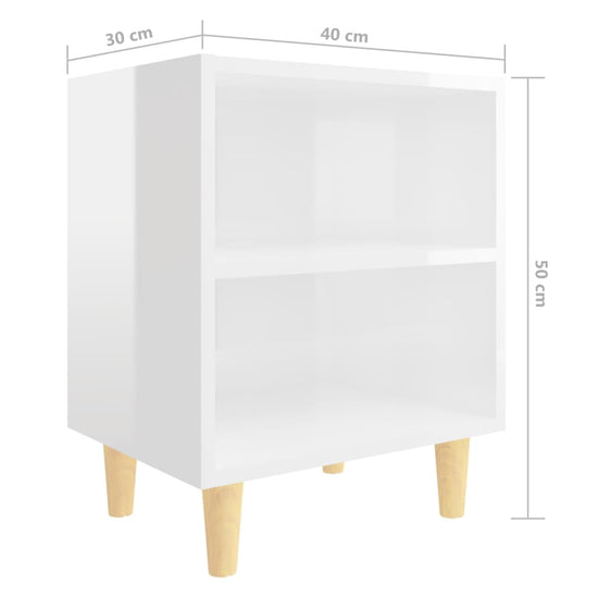 Nachtkastjes 2 st met houten poten 40x30x50 cm hoogglans wit MeubelReus