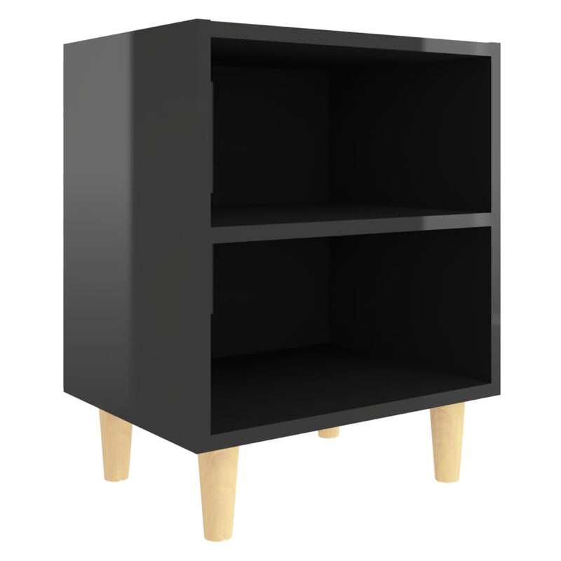 Nachtkastje met houten poten 40x30x50 cm hoogglans zwart MeubelReus