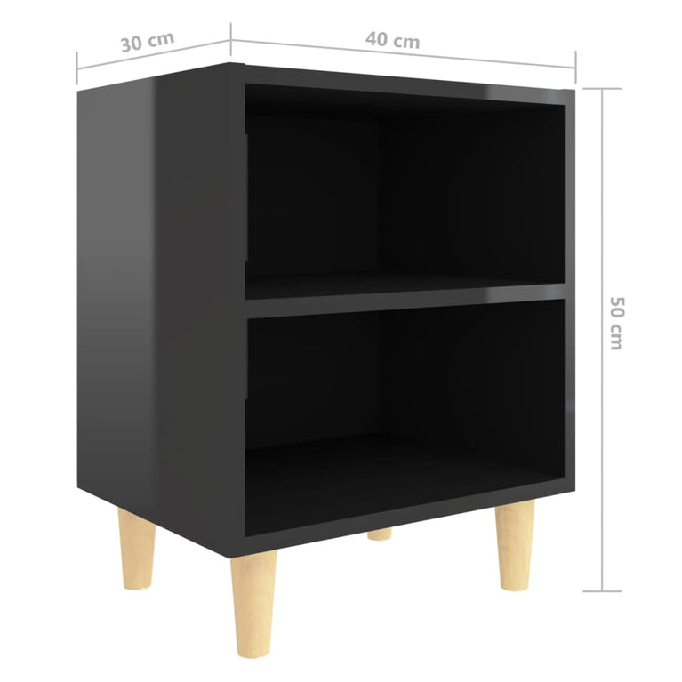 Nachtkastje met houten poten 40x30x50 cm hoogglans zwart MeubelReus