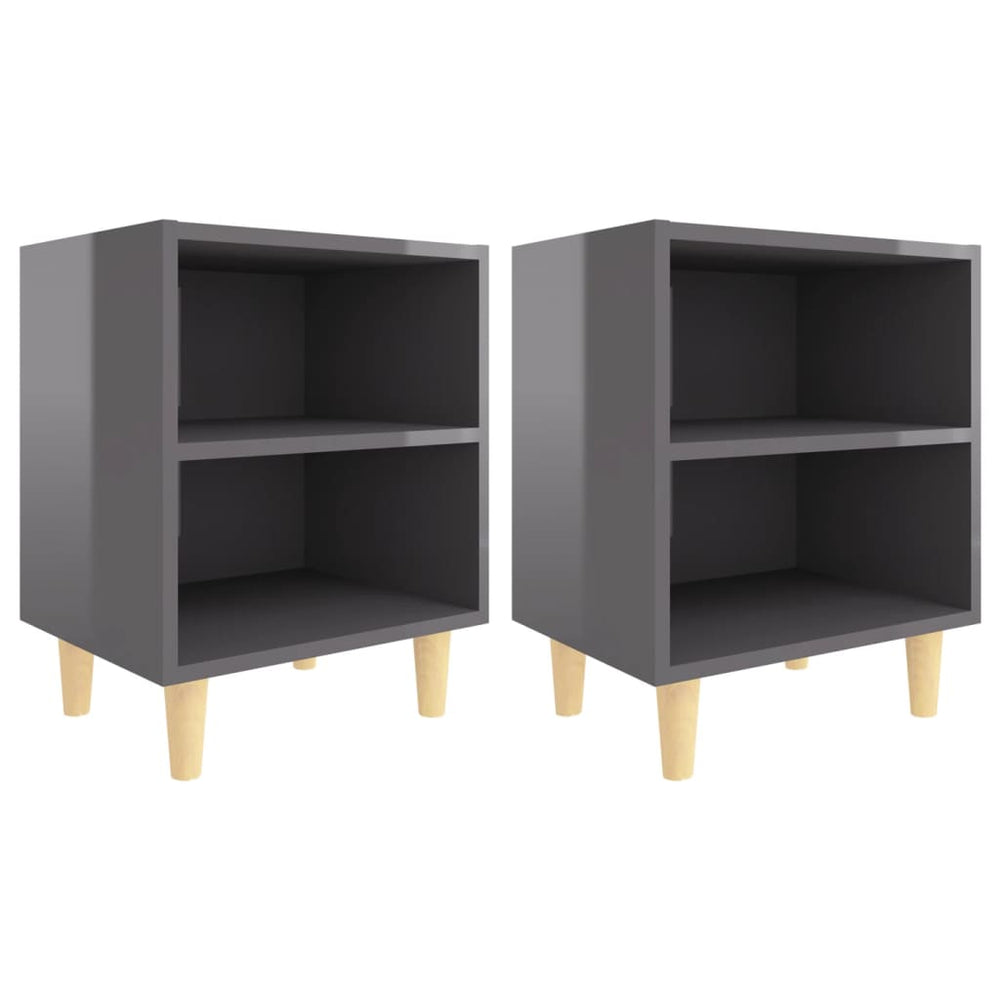 Nachtkastjes 2 st met houten poten 40x30x50 cm hoogglans grijs MeubelReus