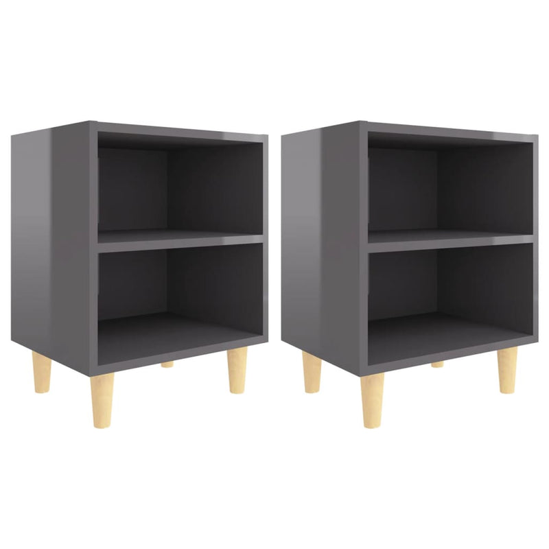 Nachtkastjes 2 st met houten poten 40x30x50 cm hoogglans grijs MeubelReus