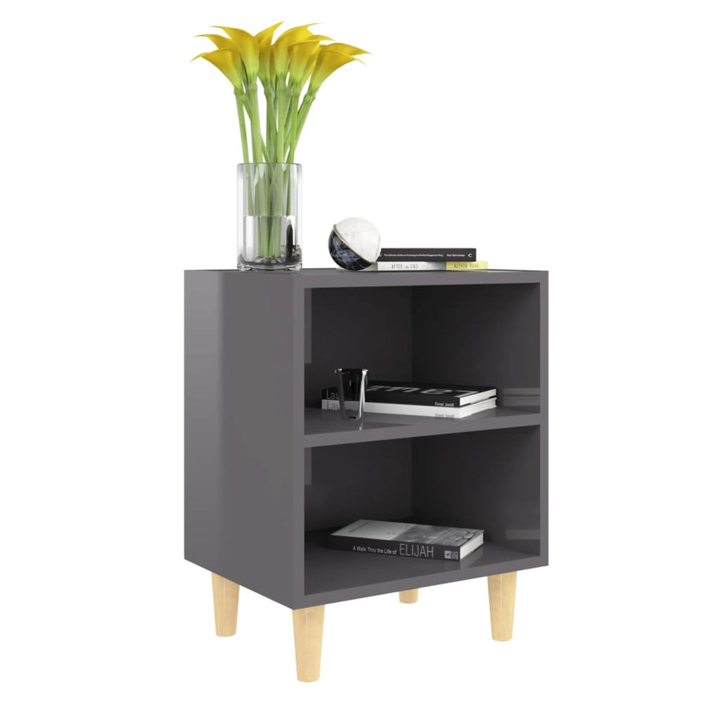 Nachtkastjes 2 st met houten poten 40x30x50 cm hoogglans grijs MeubelReus