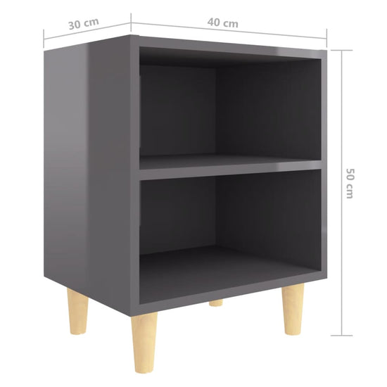 Nachtkastjes 2 st met houten poten 40x30x50 cm hoogglans grijs MeubelReus