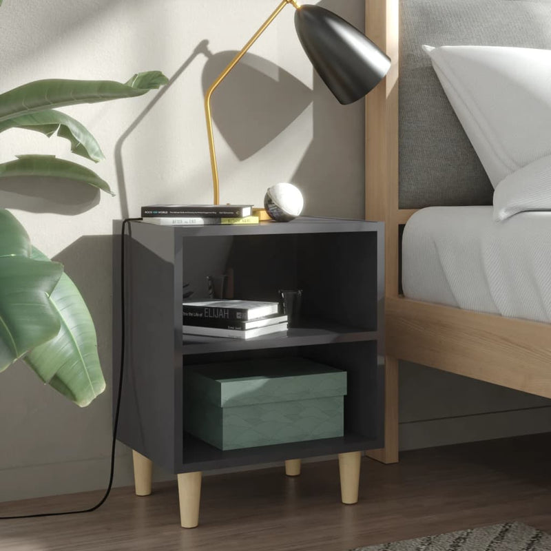 Nachtkastjes 2 st met houten poten 40x30x50 cm hoogglans grijs MeubelReus