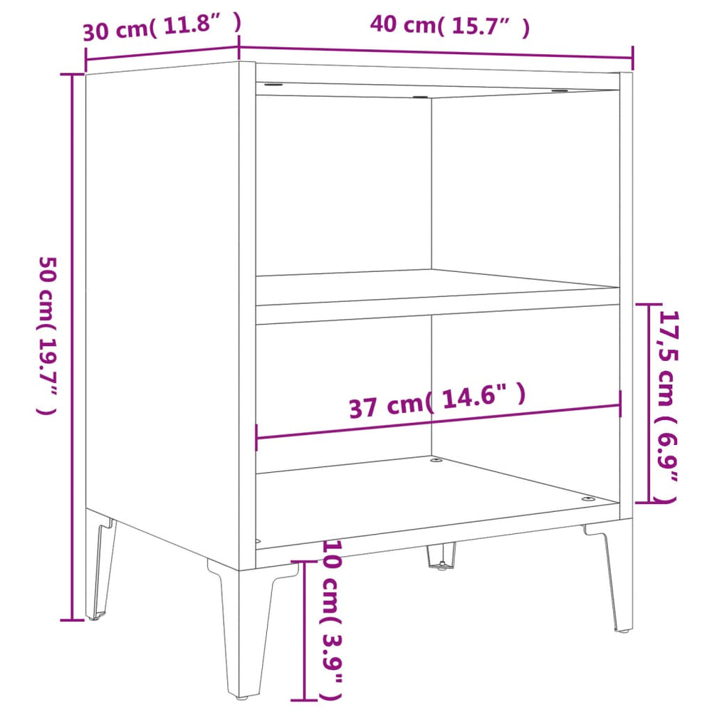 Nachtkastjes 2 st met metalen poten 40x30x50 cm zwart MeubelReus