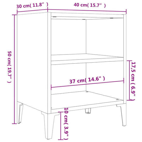 Nachtkastjes 2 st met metalen poten 40x30x50 cm zwart MeubelReus