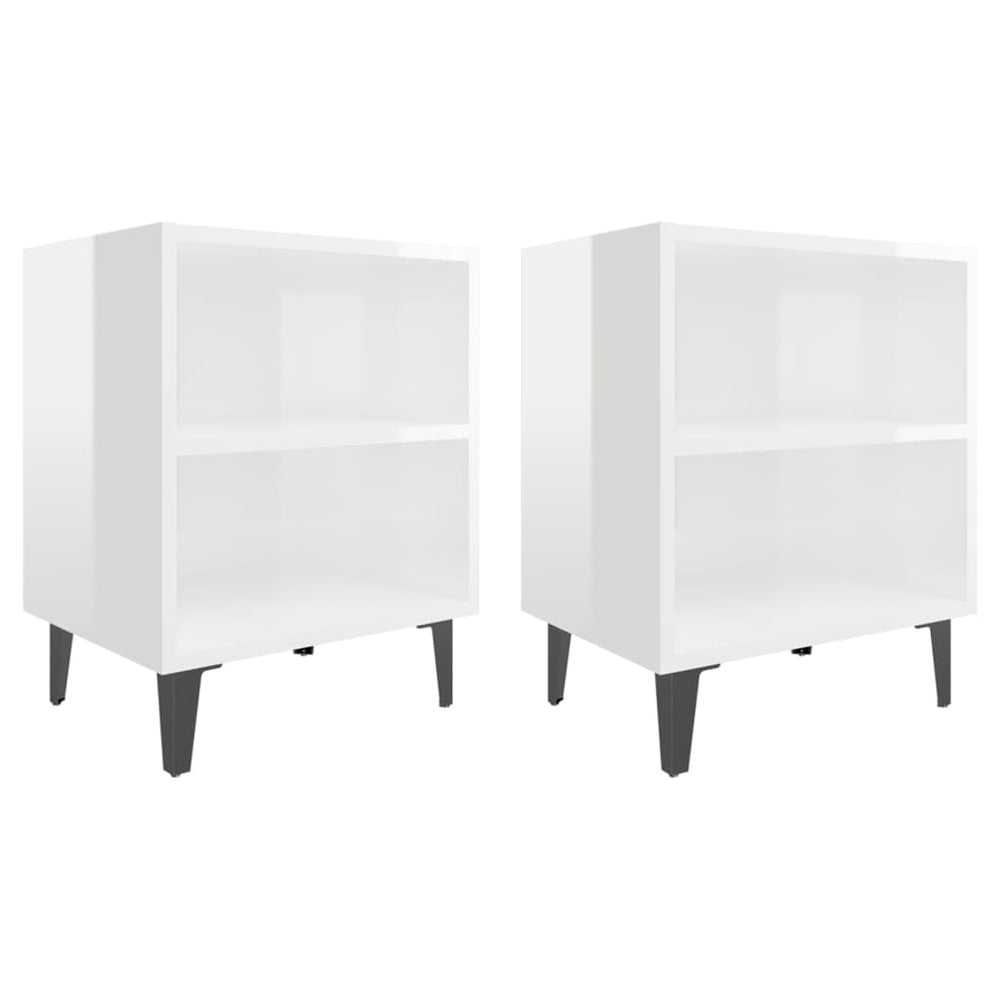 Nachtkastjes 2 st met metalen poten 40x30x50 cm hoogglans wit MeubelReus