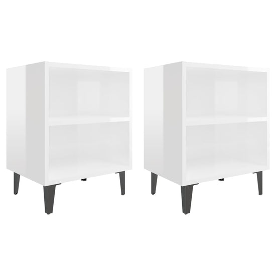 Nachtkastjes 2 st met metalen poten 40x30x50 cm hoogglans wit MeubelReus
