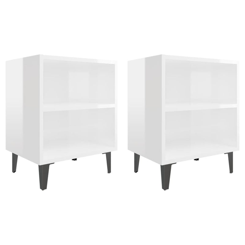 Nachtkastjes 2 st met metalen poten 40x30x50 cm hoogglans wit MeubelReus