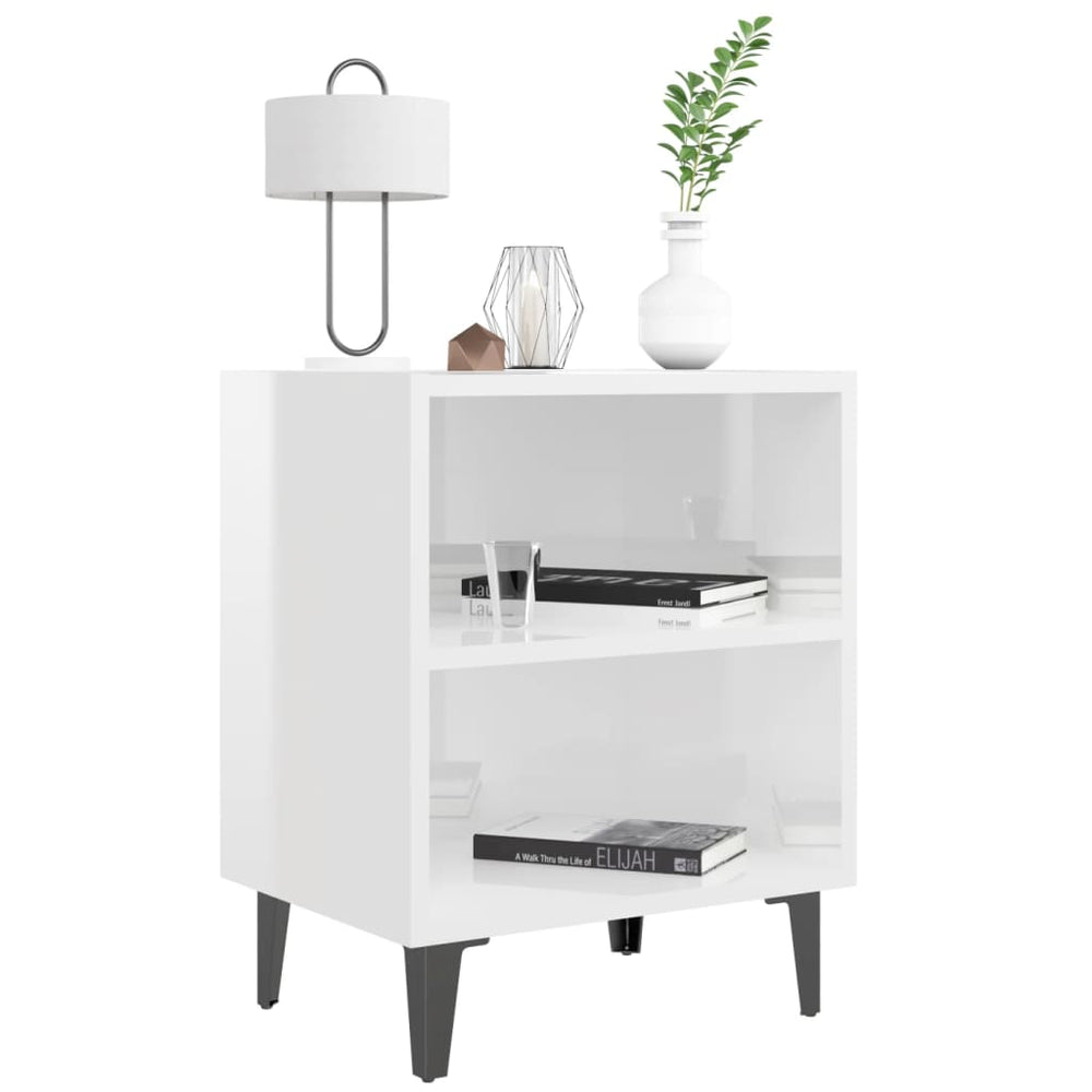 Nachtkastjes 2 st met metalen poten 40x30x50 cm hoogglans wit MeubelReus