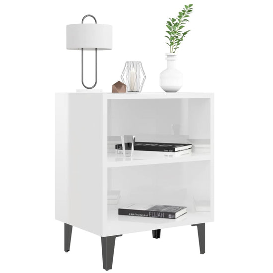 Nachtkastjes 2 st met metalen poten 40x30x50 cm hoogglans wit MeubelReus