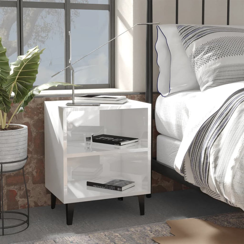 Nachtkastjes 2 st met metalen poten 40x30x50 cm hoogglans wit MeubelReus