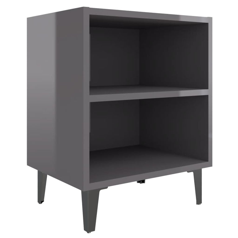 Nachtkastje met metalen poten 40x30x50 cm hoogglans grijs MeubelReus