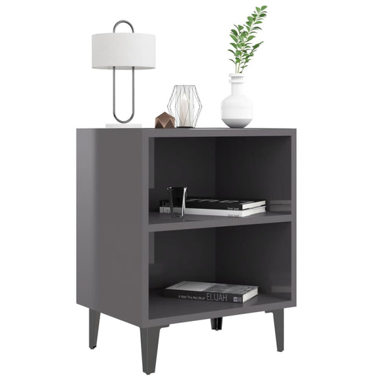 Nachtkastje met metalen poten 40x30x50 cm hoogglans grijs MeubelReus