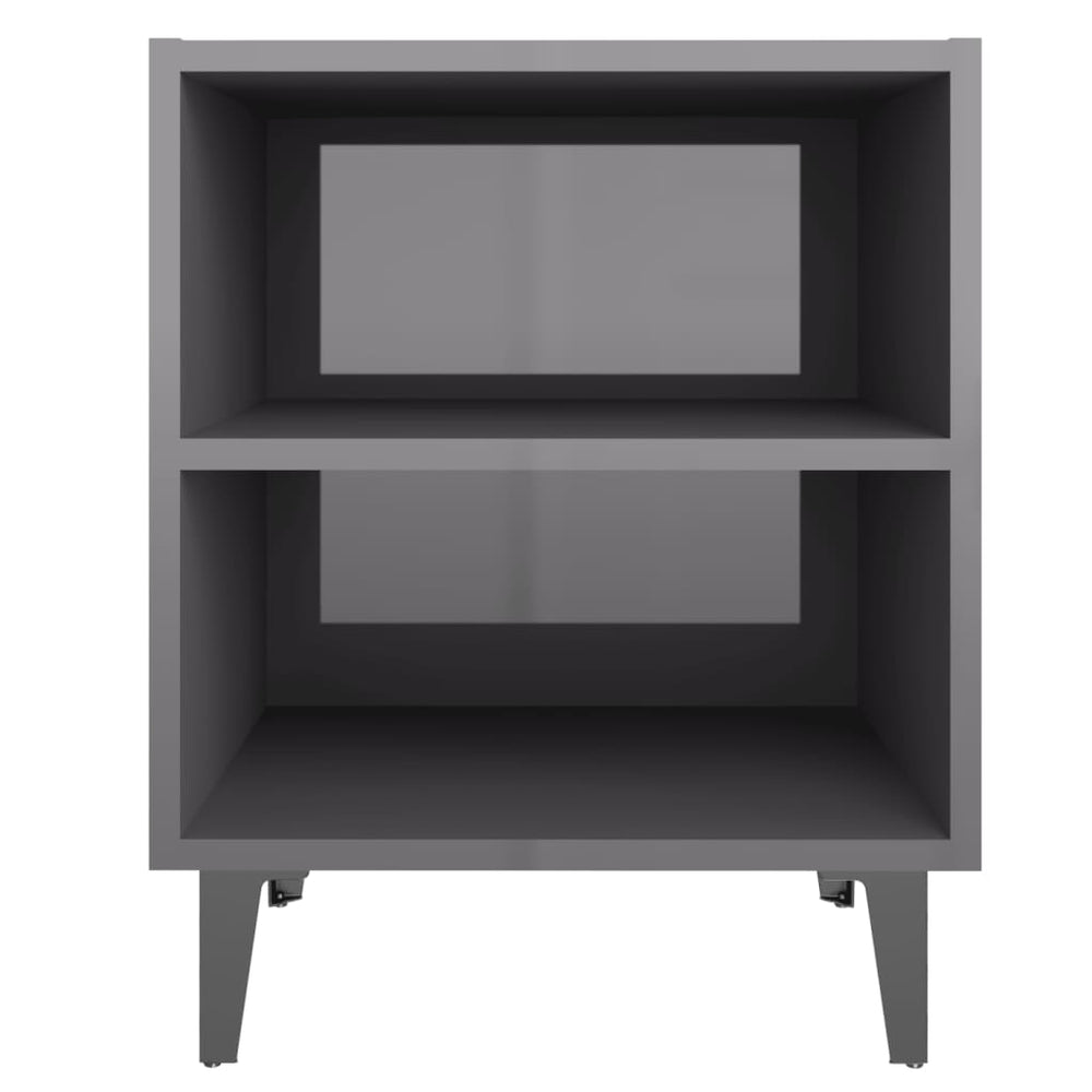 Nachtkastje met metalen poten 40x30x50 cm hoogglans grijs MeubelReus