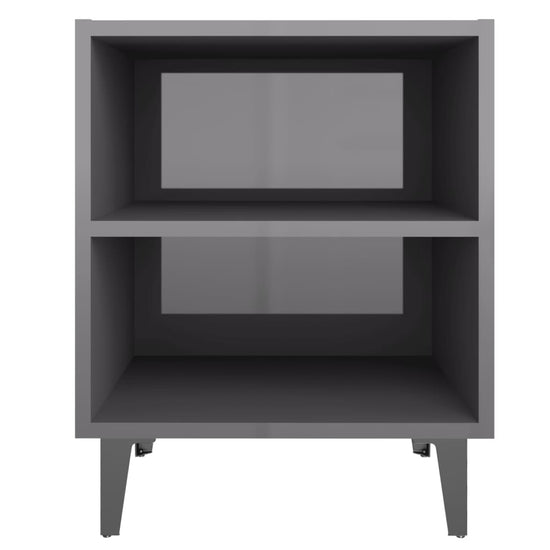 Nachtkastje met metalen poten 40x30x50 cm hoogglans grijs MeubelReus