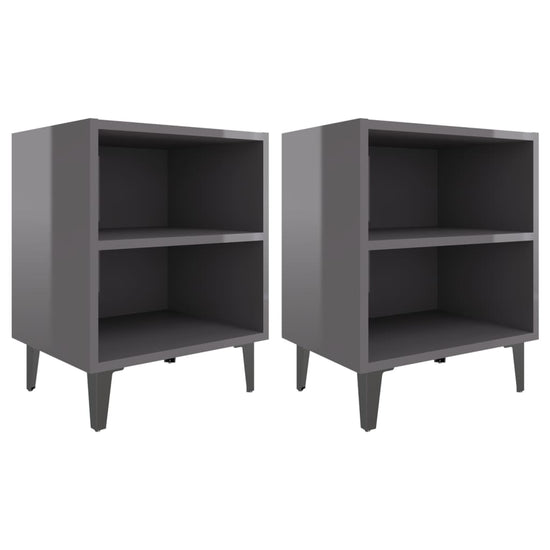Nachtkastjes 2 st met metalen poten 40x30x50 cm hoogglans grijs MeubelReus