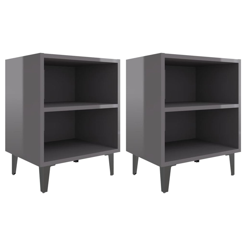 Nachtkastjes 2 st met metalen poten 40x30x50 cm hoogglans grijs MeubelReus