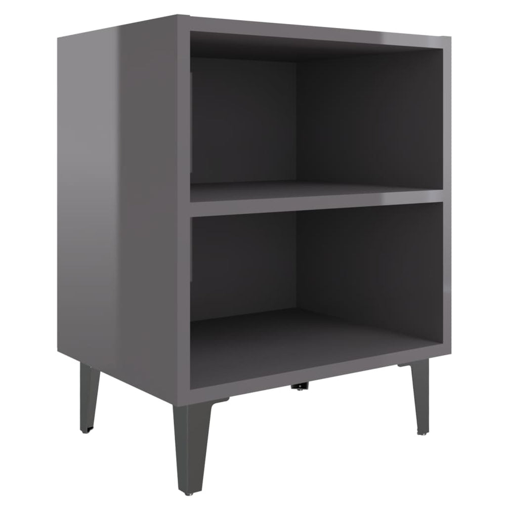 Nachtkastjes 2 st met metalen poten 40x30x50 cm hoogglans grijs MeubelReus