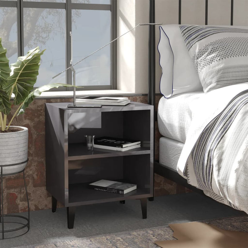 Nachtkastjes 2 st met metalen poten 40x30x50 cm hoogglans grijs MeubelReus