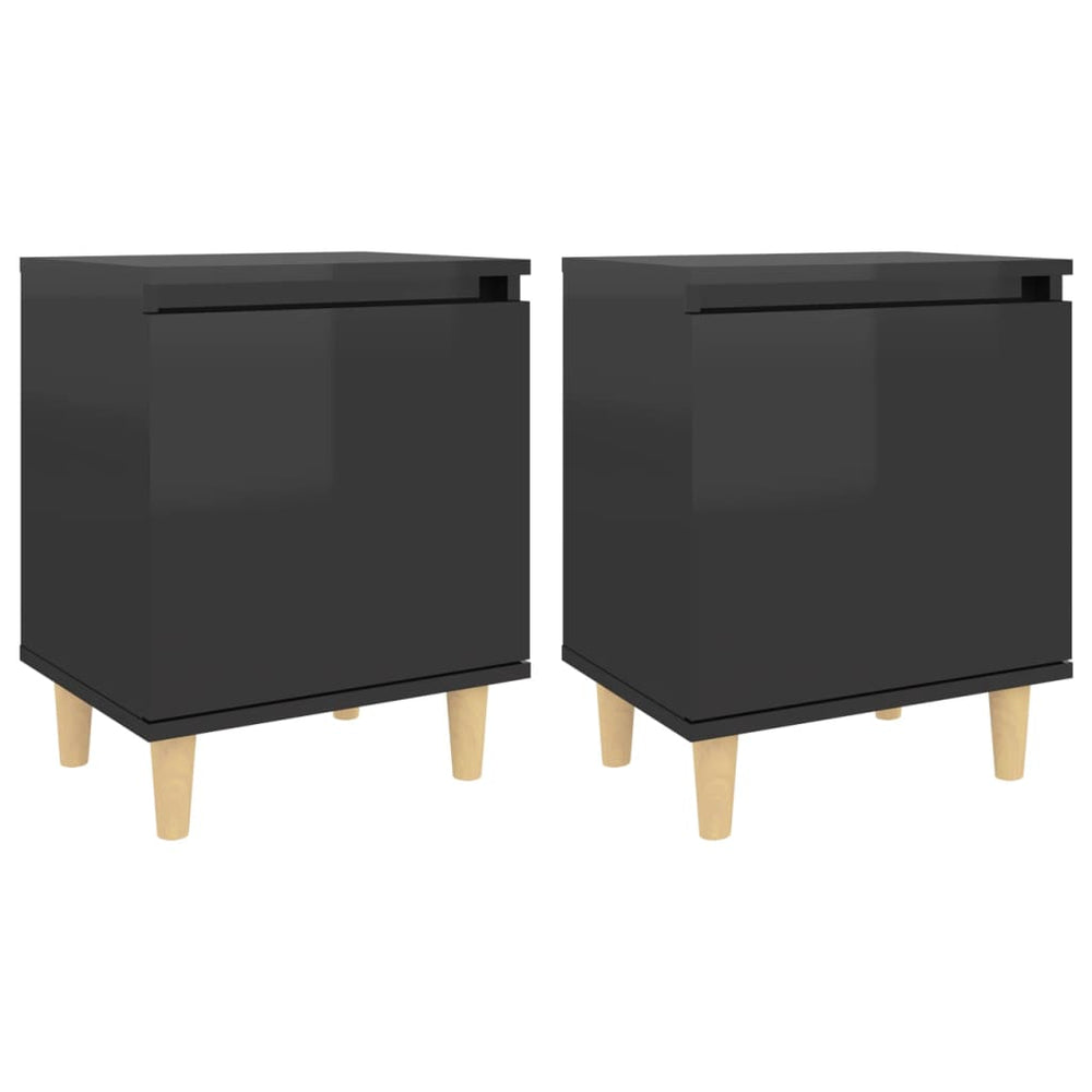Nachtkastjes 2 st met houten poten 40x30x50 cm hoogglans zwart MeubelReus