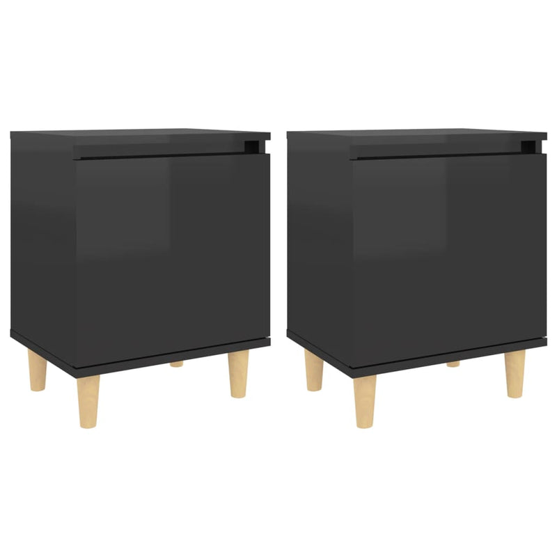 Nachtkastjes 2 st met houten poten 40x30x50 cm hoogglans zwart MeubelReus