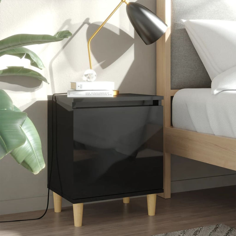 Nachtkastjes 2 st met houten poten 40x30x50 cm hoogglans zwart MeubelReus