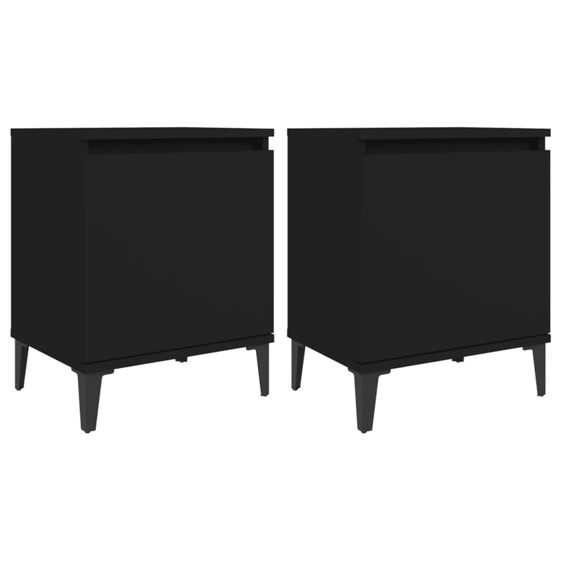 Nachtkastjes 2 st met metalen poten 40x30x50 cm zwart