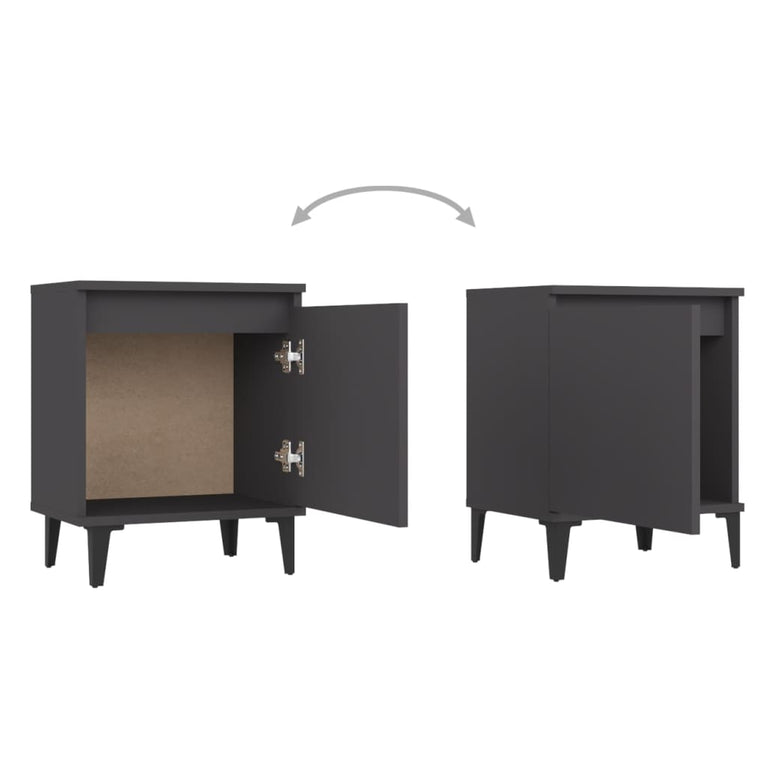 Nachtkastje met metalen poten 40x30x50 cm grijs MeubelReus