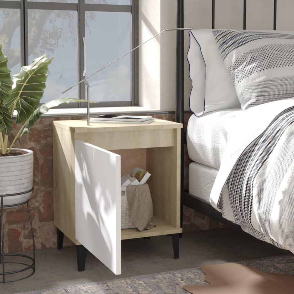 Nachtkastjes 2 st met metalen poten 40x30x50cm sonoma eiken wit MeubelReus