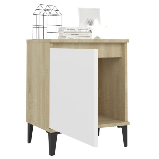 Nachtkastjes 2 st met metalen poten 40x30x50cm sonoma eiken wit MeubelReus
