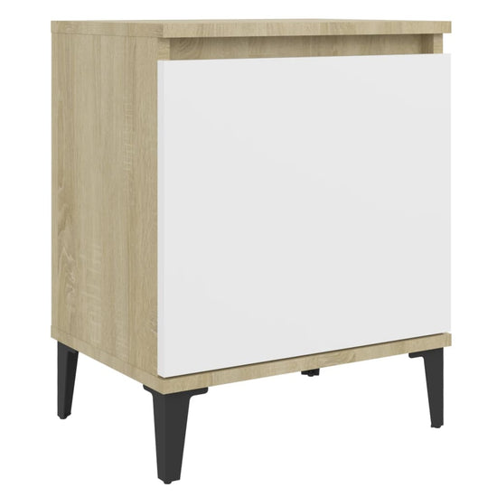 Nachtkastjes 2 st met metalen poten 40x30x50cm sonoma eiken wit MeubelReus