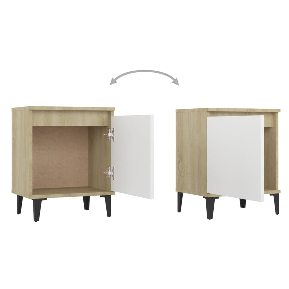 Nachtkastjes 2 st met metalen poten 40x30x50cm sonoma eiken wit MeubelReus