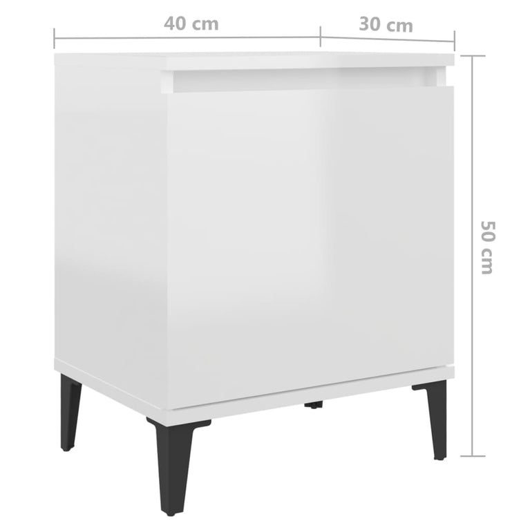 Nachtkastje met metalen poten 40x30x50 cm hoogglans wit MeubelReus