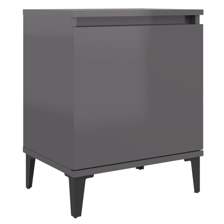 Nachtkastje met metalen poten 40x30x50 cm hoogglans grijs MeubelReus