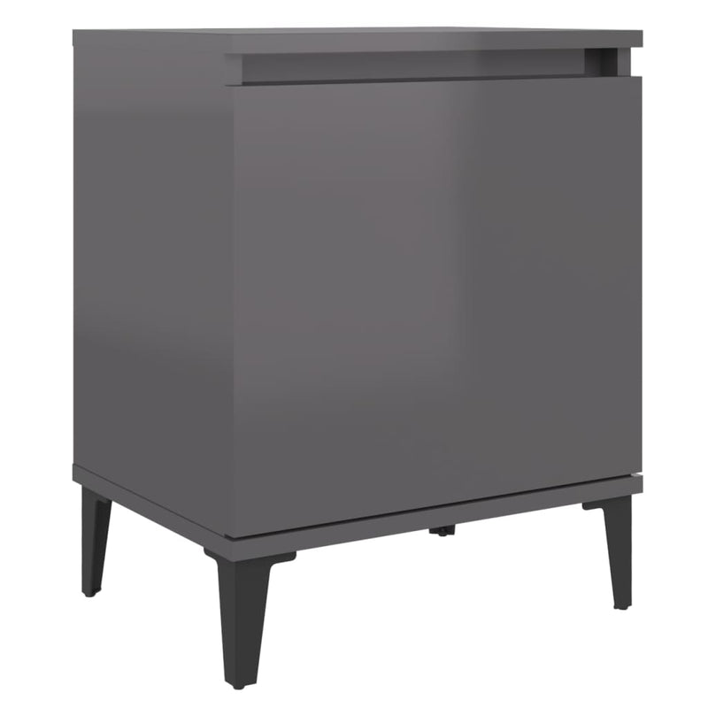 Nachtkastje met metalen poten 40x30x50 cm hoogglans grijs MeubelReus