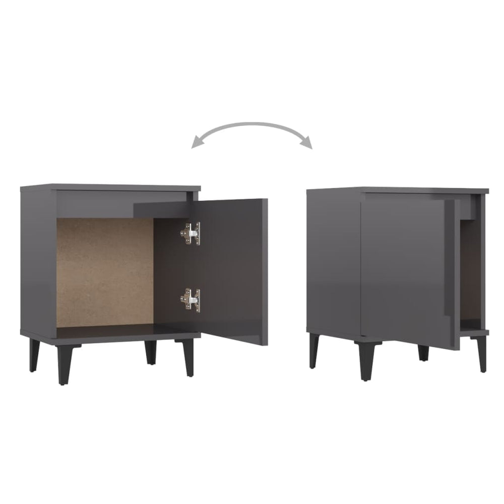 Nachtkastje met metalen poten 40x30x50 cm hoogglans grijs MeubelReus
