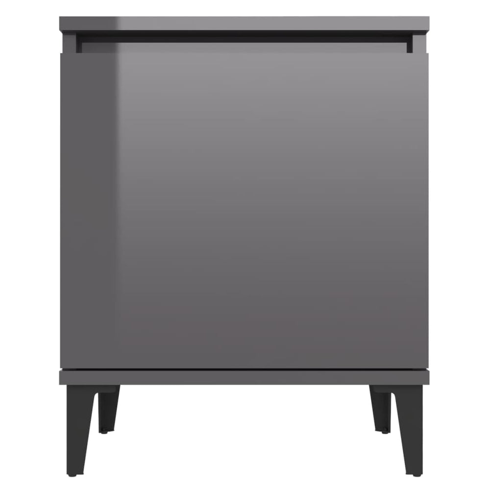 Nachtkastje met metalen poten 40x30x50 cm hoogglans grijs MeubelReus