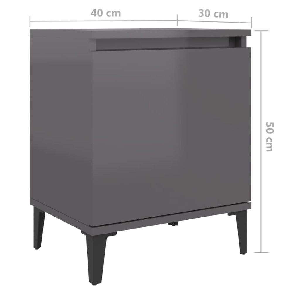 Nachtkastje met metalen poten 40x30x50 cm hoogglans grijs MeubelReus