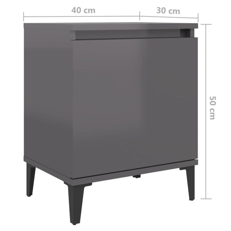 Nachtkastje met metalen poten 40x30x50 cm hoogglans grijs MeubelReus