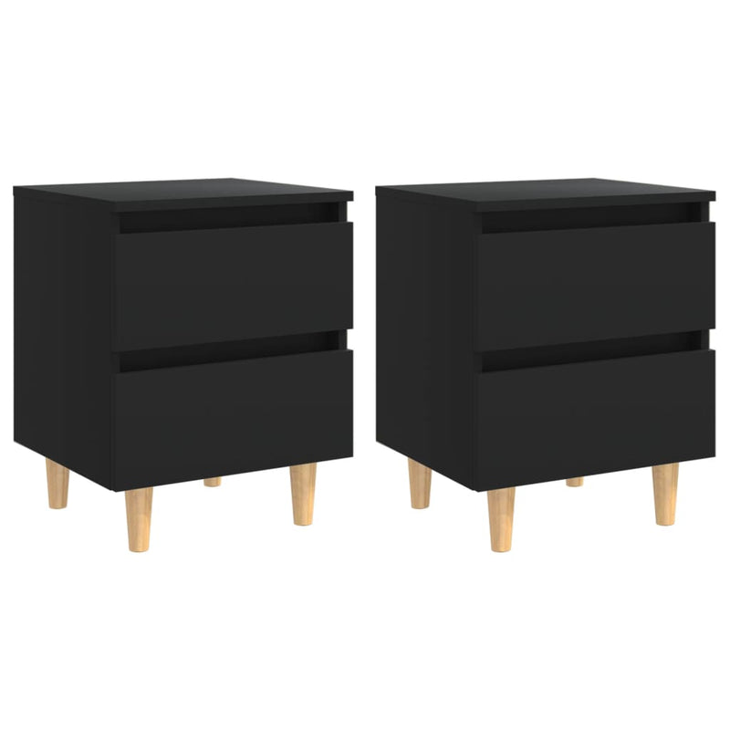 Nachtkastjes 2 st met grenenhouten poten 40x35x50 cm zwart MeubelReus